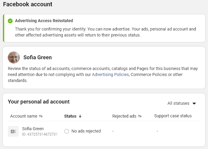 Buy Facebook Advertising Access Reinstated Account